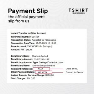 Payment slip detail for customer to refer to
